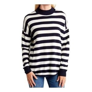 Madewell Sweater XS Ashbury‎ Navy Blue White Kelsey Stripe Wool Blend Mockneck